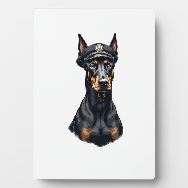 Plaque Photo Vintage Doberman Police Dog Portrait Black and Whi (Devant)