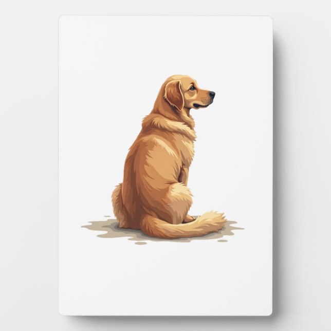 Plaque Photo Vintage Golden Retriever Back View Dog Lover Illus (Devant)