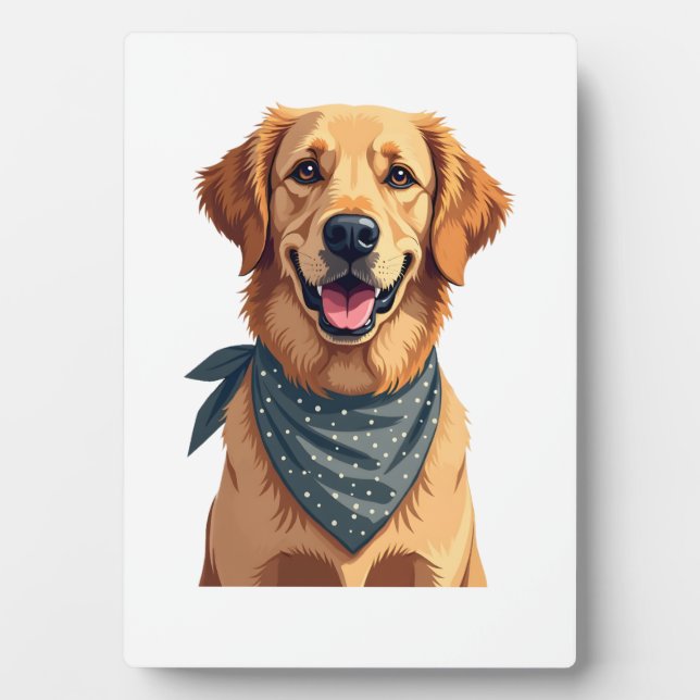 Plaque Photo Vintage Golden Retriever Portrait with Colorful Ba (Devant)