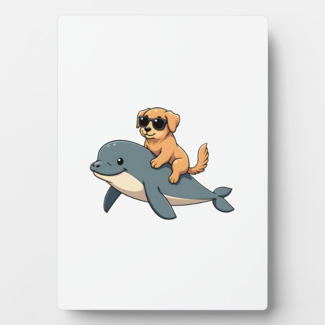 Plaque Photo Vintage Golden Retriever Riding Beluga Whale Funny (Devant)