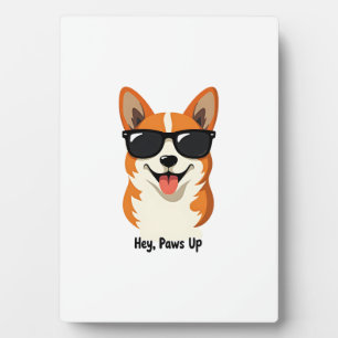 Plaque Photo Vintage Hey, Paws Up Corgi avec Lunettes de Soleil