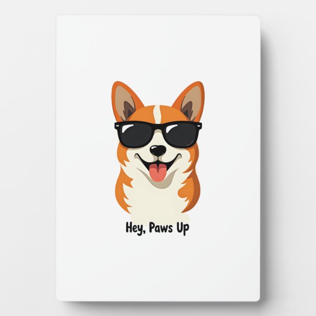 Plaque Photo Vintage Hey, Paws Up Corgi with Sunglasses Cute Do (Devant)