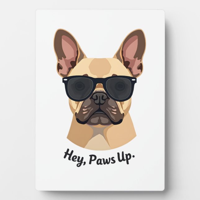 Plaque Photo Vintage Hey, Paws Up French Bulldog Sunglasses Gra (Devant)
