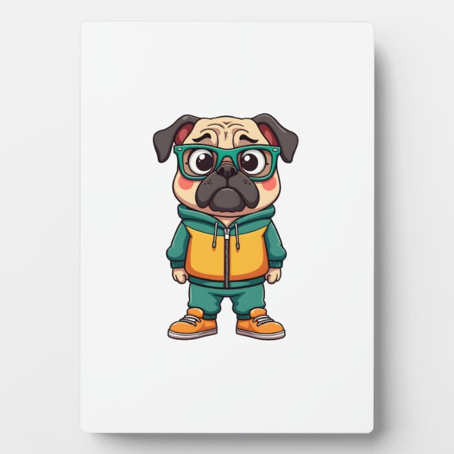 Plaque Photo Vintage Hipster Pug Dog Cartoon Streetwear Graphic (Devant)