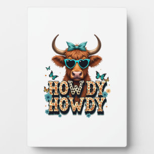 Plaque Photo Vintage Howdy Vache Highland avec Lunettes de sole
