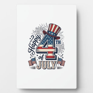 Plaque Photo Vintage Joyeux 4 juillet Chapeau Patriotique Vecte