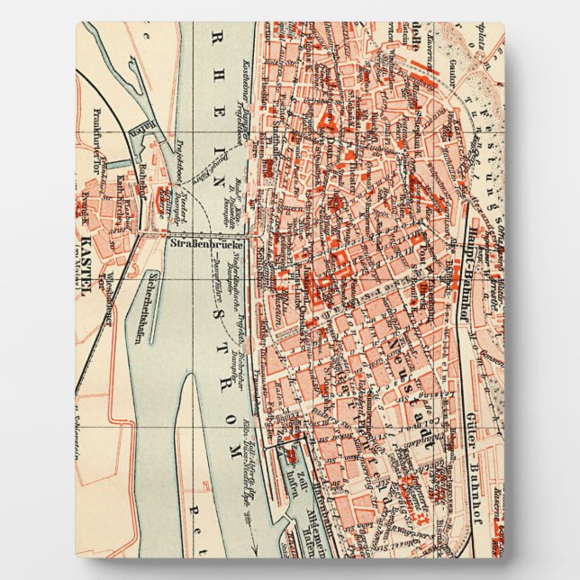 Plaque Photo Vintage Map of Mainz Germany (Devant)