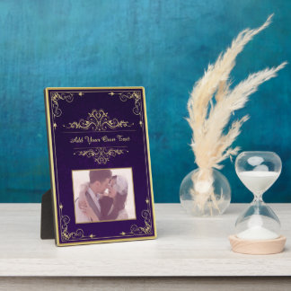 Plaque Photo Vintage Orné Élégant Damassé Violet Photo Personna