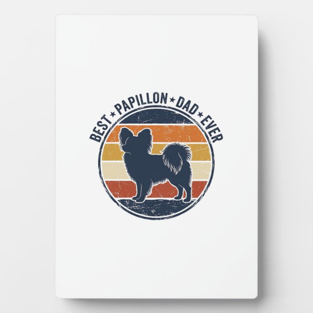 Plaque Photo Vintage Papillon Dog Dad Retro Sunset Shirt Design (Devant)