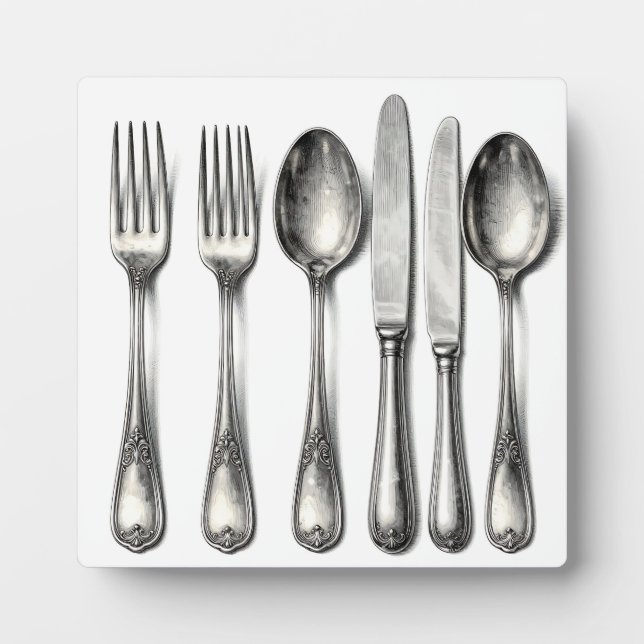 Plaque Photo Vintage Silverware Ornate Flatware Kitchen  (Devant)