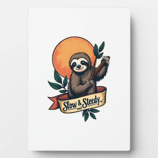 Plaque Photo Vintage Sloth T-Shirt Slow and Steady Humor Design (Devant)