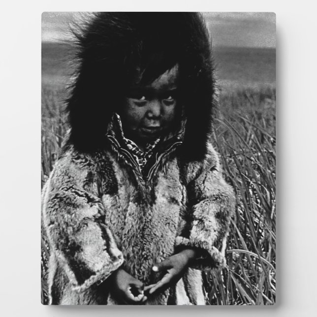 Plaque Photo Vintage USA Alaska eskimo garçon 1970 (Devant)