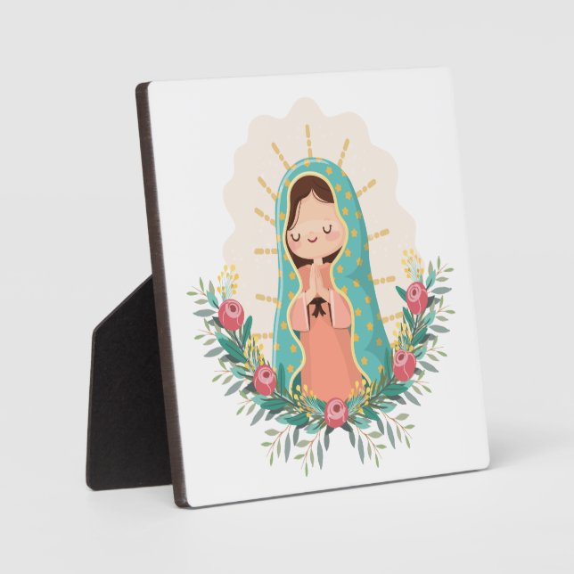 Plaque Photo Virgen de Guadalupe kawaii adornada con flores (Recto)