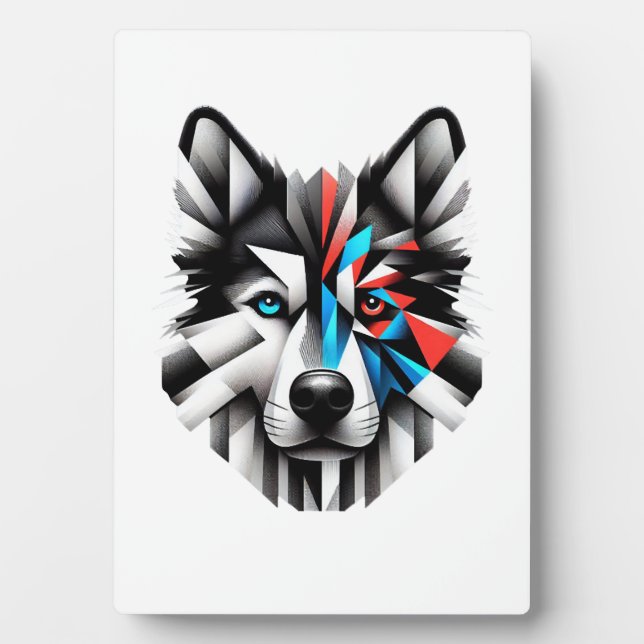 Plaque Photo Visage de Husky Géométrique Design d'Art Moderne (Devant)