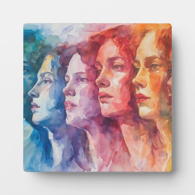 Plaque Photo Visages des femmes - Peinture aquarelle (Devant)