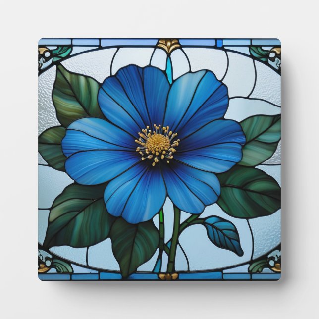 Plaque Photo Vitraux fleur bleue (Devant)