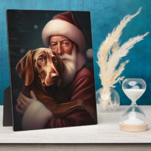 Plaque Photo Vizsla avec Noël Festif du Père Noël