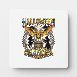 Plaque Photo Vœux Halloween Grand-Père Chauve-Souris Chaudron d