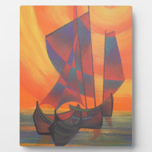 Plaque Photo Voiles rouges dans le couloir de soleil Cubist Abs