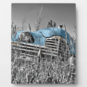 Plaque Photo Voiture bleue vintage