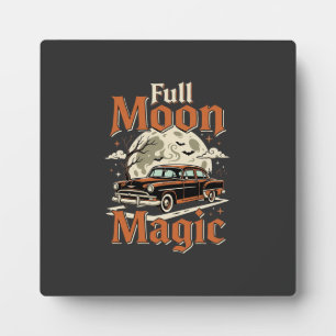 Plaque Photo Voiture Vintage Magie Pleine Lune Halloween