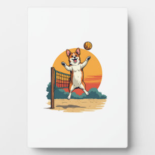 Plaque Photo Volleyball Corgi Vintage Illustration Vectoriel Co
