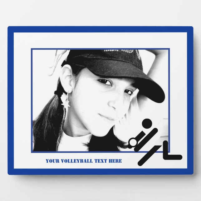 Plaque Photo Volleyball player black, white, blue icon custom (Devant)