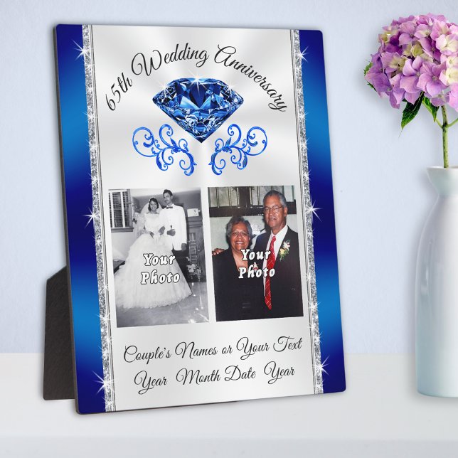 Plaque Photo Votre 65e anniversaire de Mariage 1, 2 PHOTOS Prés (65 year wedding anniversary gifts for parents, grandparents. Sapphire, 65th anniversary gift.)