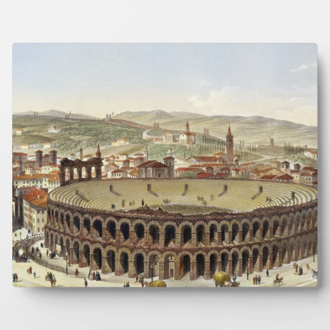 Plaque Photo Vue de l'amphithéâtre romain de Vérone, gravée par (Devant)