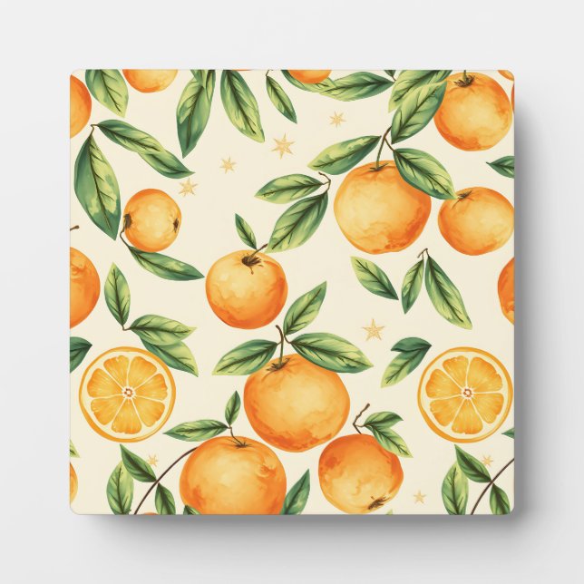 Plaque Photo Watercolor Oranges Citrus Pattern (Devant)