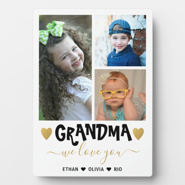 Plaque Photo We Love You Grandma Grandkids 3 Photo Collage (Devant)
