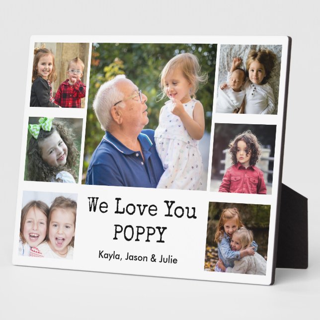 Plaque Photo We Love You Poppy Grandkids 7 Photo Collage (Côté)