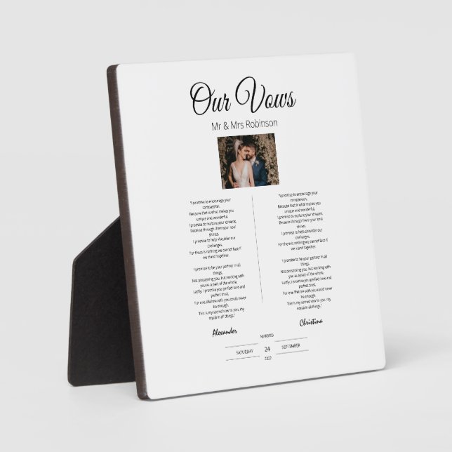 Plaque Photo Wedding Vows Modern, Cute, Minimalist, Anniversary (Recto)