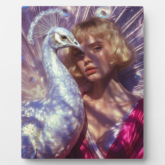 Plaque Photo Weißer Pfau und Schönheit in rosa Eleganz (Devant)