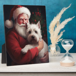Plaque Photo West Highland White Terrier Santa Claus Noël