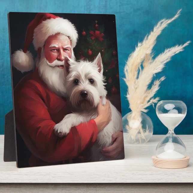 Plaque Photo West Highland White Terrier Santa Claus Noël (Côté)