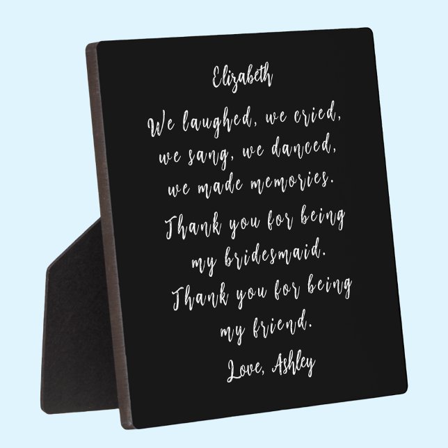 Plaque Photo Whimsical Black White Bridesmaid Thank You Poem (Créateur téléchargé)