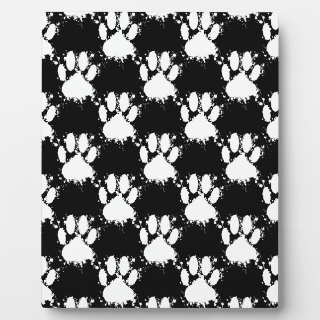 Plaque Photo White Dog Paw Pattern With Paint Splatter (Devant)