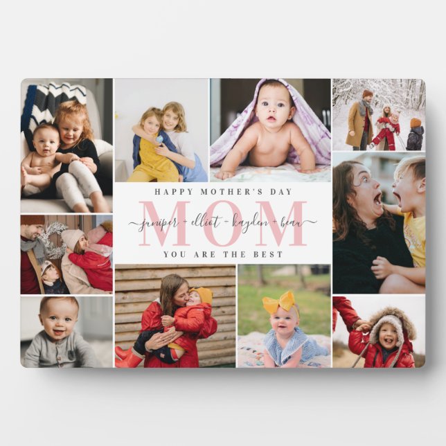 Plaque Photo White Pink Best Mother's Day Photo Collage (Devant)