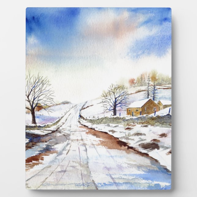 Plaque Photo Wintery Lane Watercolor (Devant)