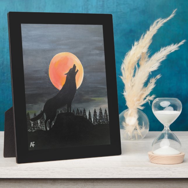Plaque Photo Wolf Silhouette Painting by Alfred Fox (Côté)