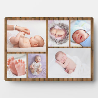 Plaque Photo Wood Frame 6 Photo Collage Grid Newborn Baby