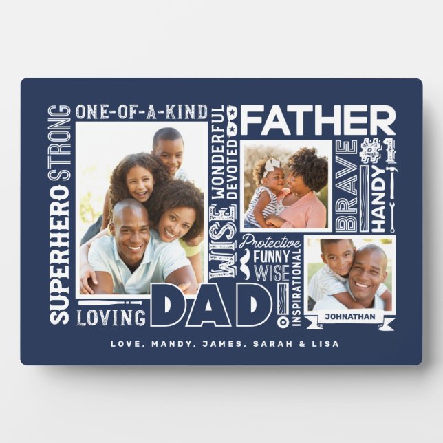 Plaque Photo Words For #1 Dad Father's Day Photo Collage Navy (Devant)