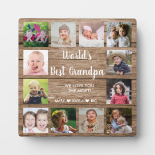 Plaque Photo World's Best Grandpa 12 Photo Collage Rustic Wood