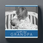 Plaque Photo World's Best Grandpa Plaid Personalized Photo<br><div class="desc">The grandfather in your life will love this 1-photo gingham check plaid in light blue featuring the phrase "world's best grandpa". A wonderful gift for father's day,  birthdays and more. Part of a collection from Parcel Studios.</div>
