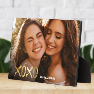 Plaque Photo XOXO Best Friends Gold Script BFF Photo