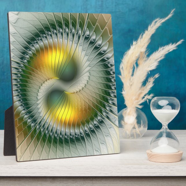 Plaque Photo Yin Yang Green Yellow Abstract Colorful Fractal (Côté)