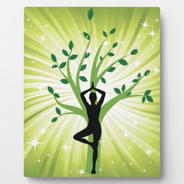 Plaque Photo Yoga en vert avec arbre à pousser (Devant)