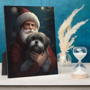 Plaque Photo Yorkipoo avec Noël Festif du Père Noël