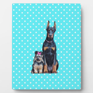Plaque Photo Yorkshire Terrier Doberman Pois bleus